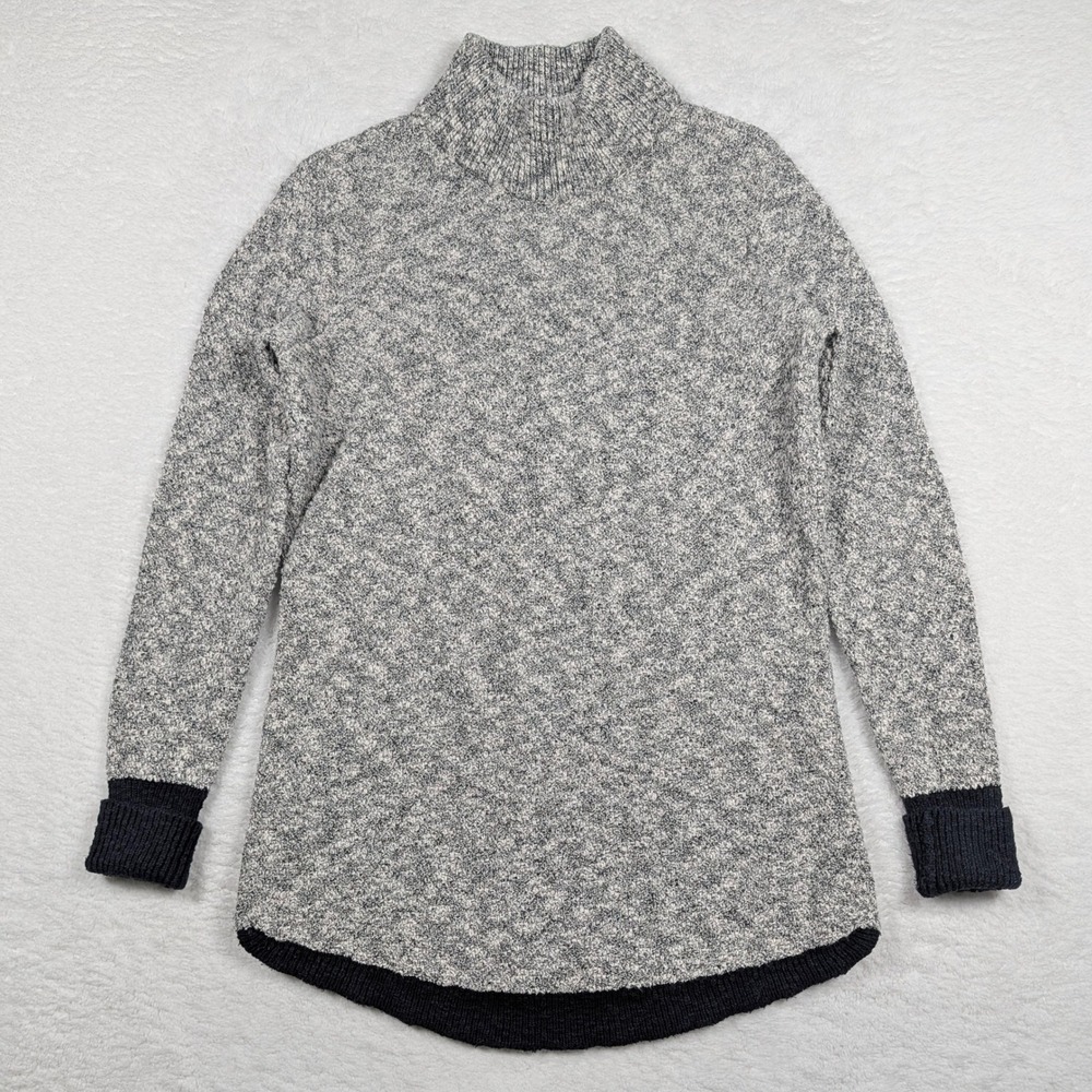 LL Bean Signature Sweater Womens Small Grey Marled Cotton Linen Mock Neck 503745